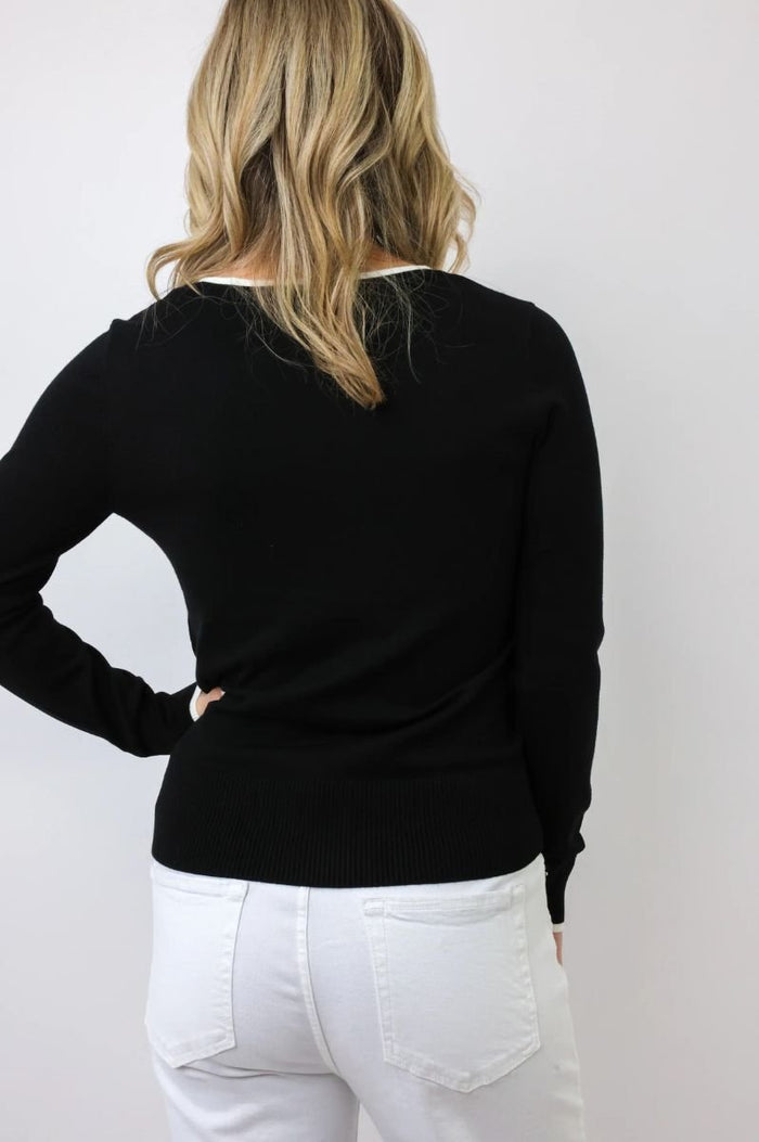 Lexi Varsity Style V Neck Top