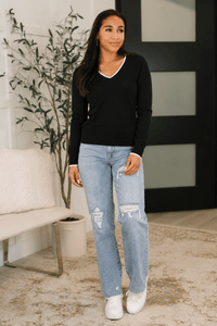 Lexi Varsity Style V Neck Top