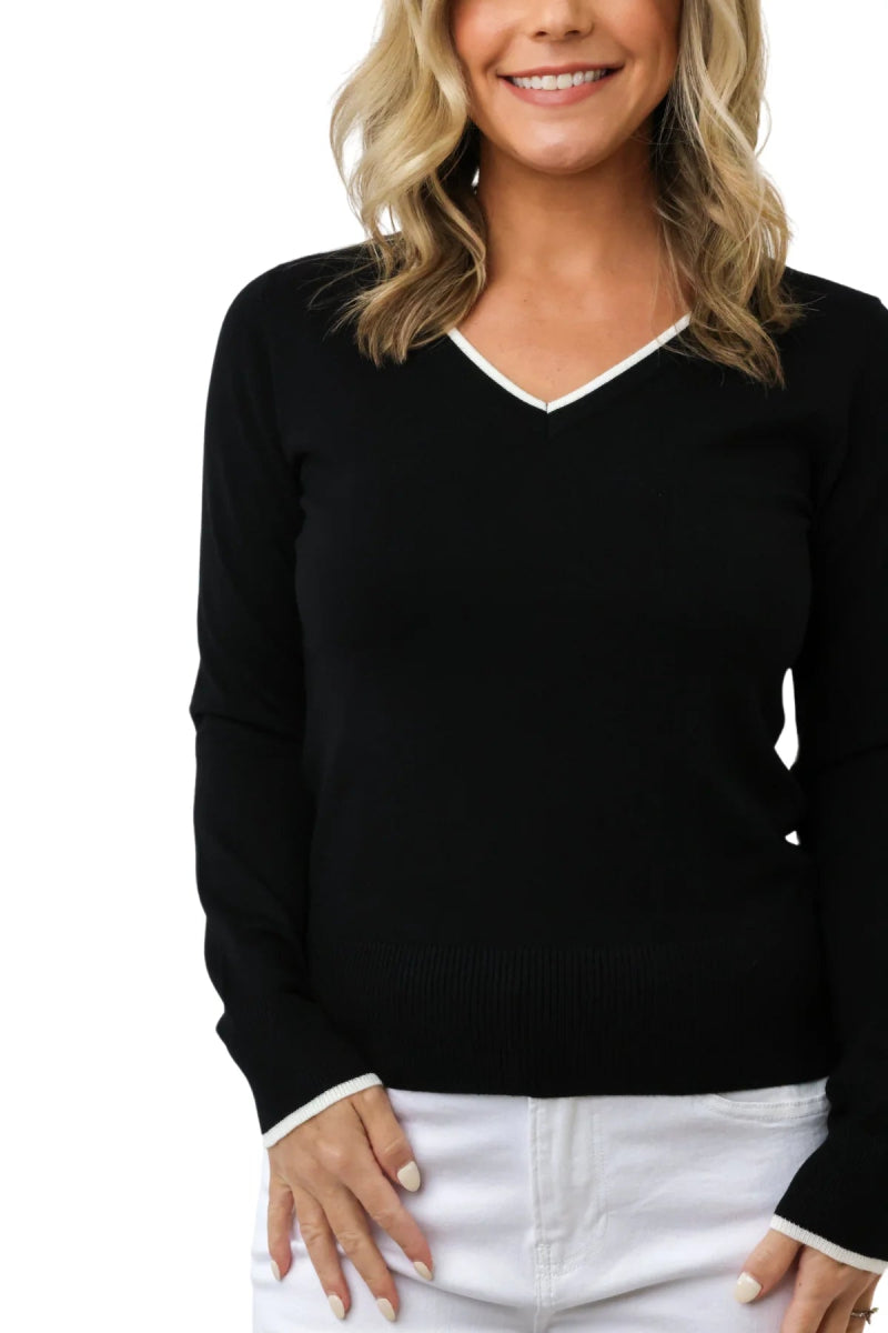 Lexi Varsity Style V Neck Top