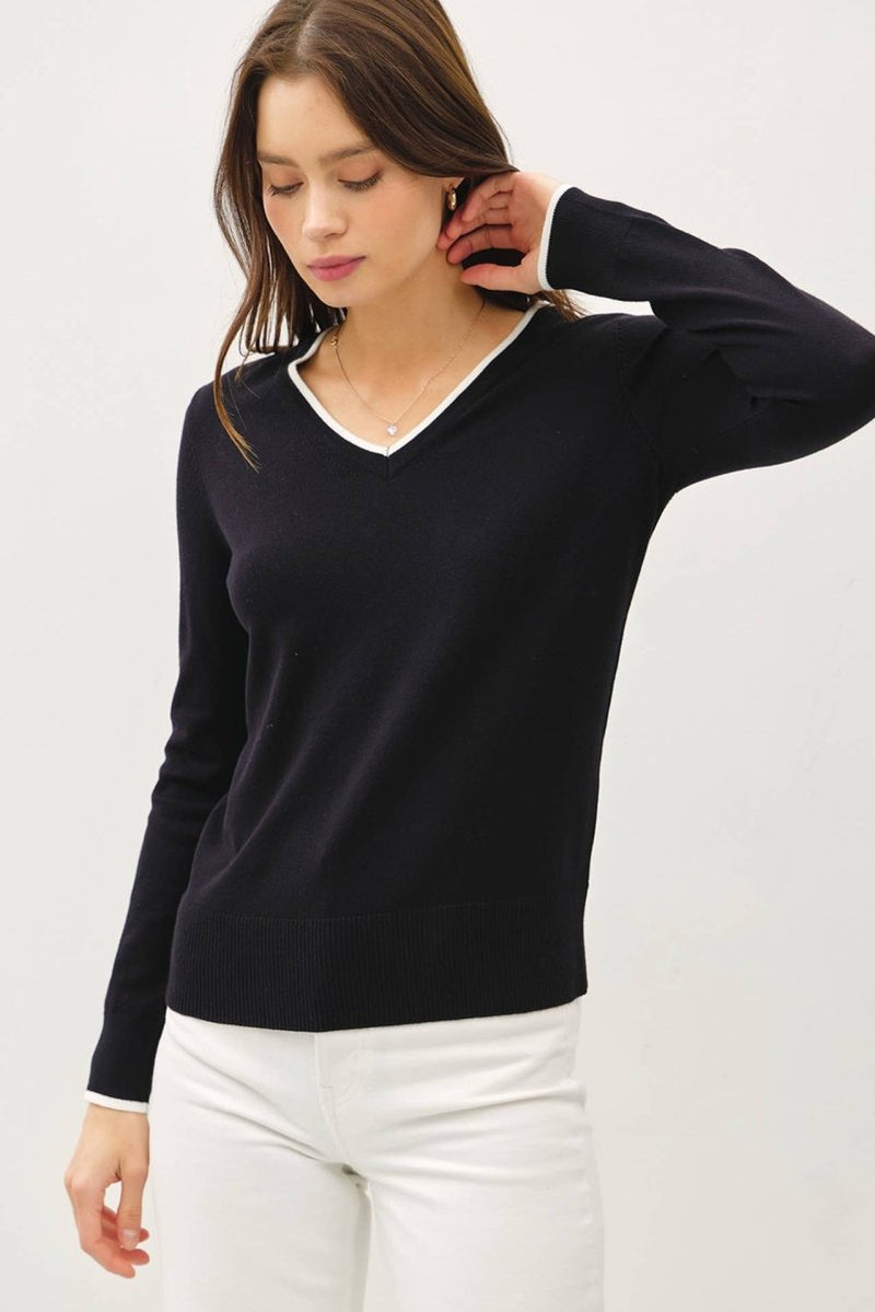 Lexi Varsity Style V Neck Top