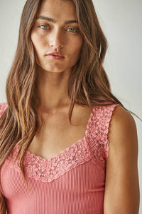 Light Cherry Ribbed Lance Trim Tank Top