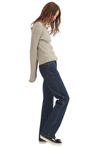 Lila Gray Self Button Ribbed Knit Sweater