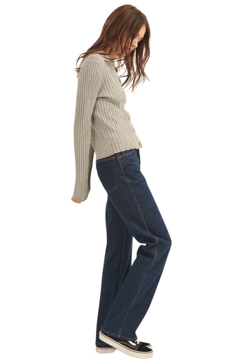 Lila Gray Self Button Ribbed Knit Sweater
