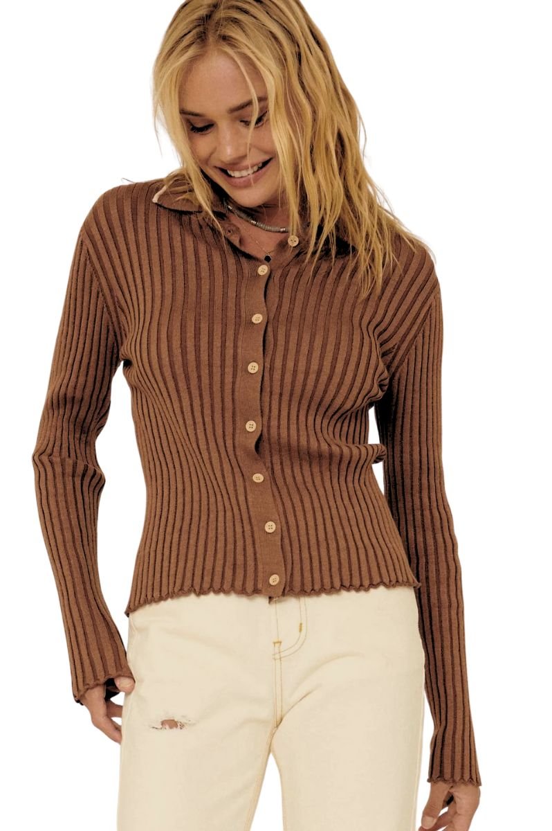 Lila Self Button Ribbed Knit Sweater