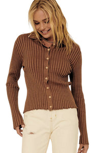 Lila Self Button Ribbed Knit Sweater
