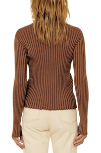 Lila Self Button Ribbed Knit Sweater