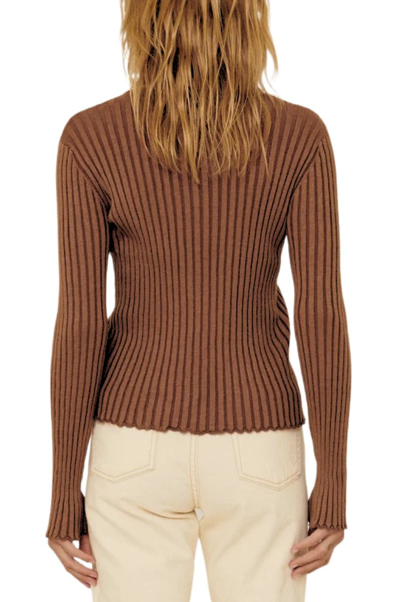 Lila Self Button Ribbed Knit Sweater