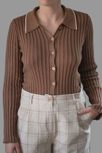 Lila Self Button Ribbed Knit Sweater