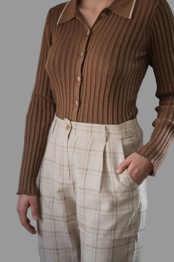 Lila Self Button Ribbed Knit Sweater