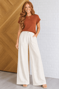 Linen Blend Elastic Waist Button Front Pants