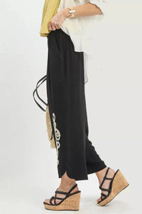Linen Embroidered Wide - Leg Boho Pants