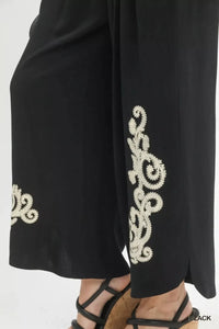 Linen Embroidered Wide - Leg Boho Pants