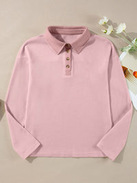 Long Sleeve Thermal Knit Polo Top - Two Colors