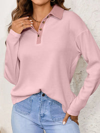 Long Sleeve Thermal Knit Polo Top - Two Colors