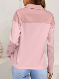 Long Sleeve Thermal Knit Polo Top - Two Colors