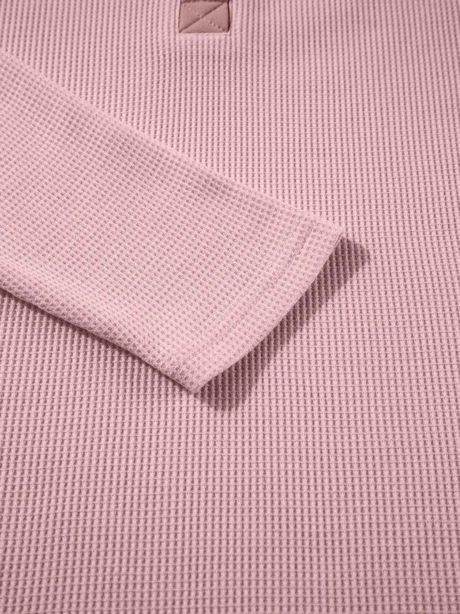 Long Sleeve Thermal Knit Polo Top - Two Colors