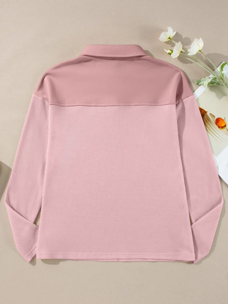 Long Sleeve Thermal Knit Polo Top - Two Colors