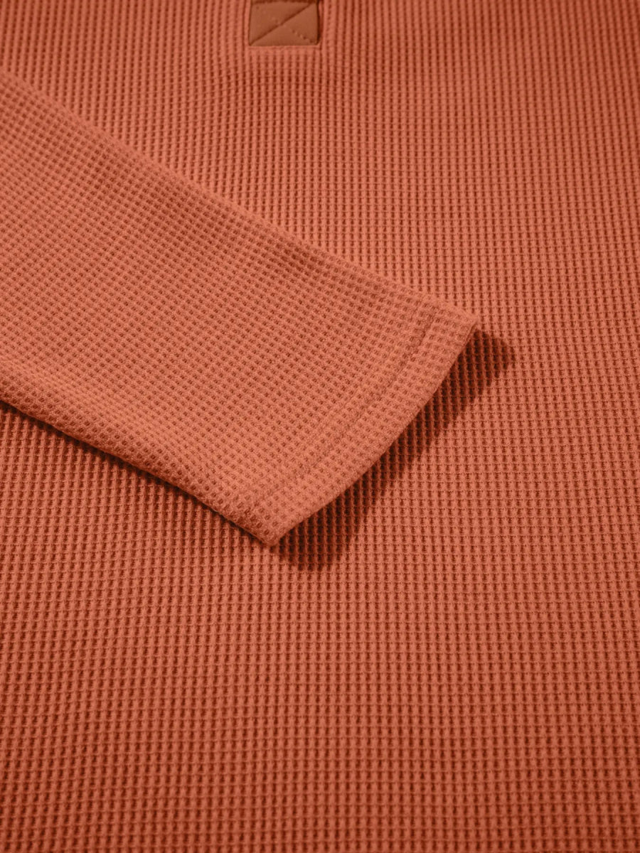 Long Sleeve Thermal Knit Polo Top - Two Colors