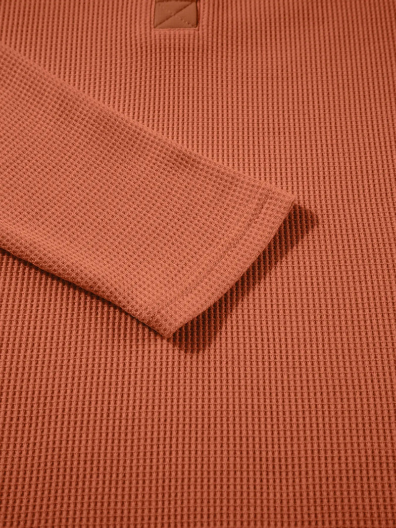 Long Sleeve Thermal Knit Polo Top - Two Colors