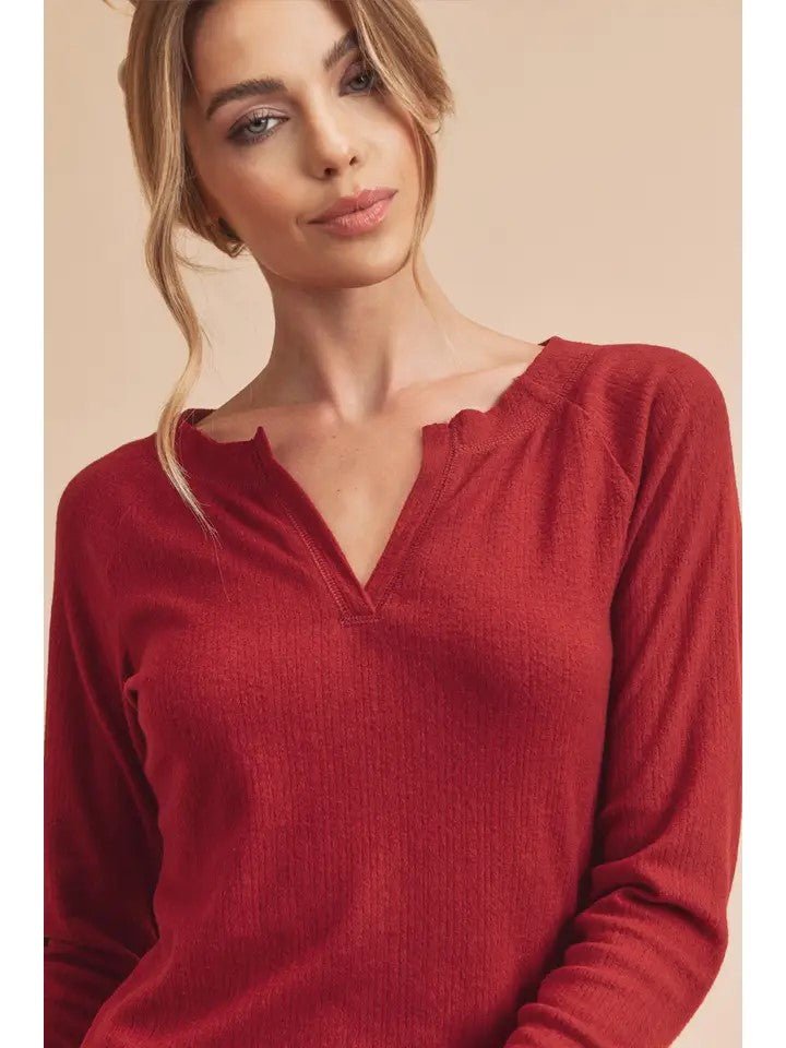 Lori Burgundy Raw Hem Casual Top