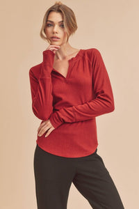 Lori Burgundy Unfinished Hem Top