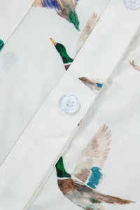 Mallard Printed Button Flap Pocket Short Sleeve Top