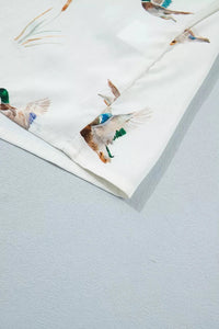Mallard Printed Button Flap Pocket Short Sleeve Top