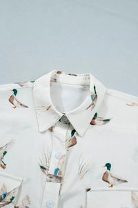 Mallard Printed Button Flap Pocket Short Sleeve Top