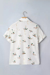 Mallard Printed Button Flap Pocket Short Sleeve Top