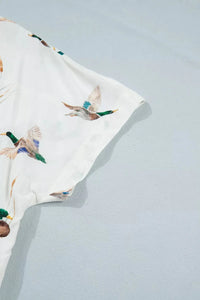 Mallard Printed Button Flap Pocket Short Sleeve Top