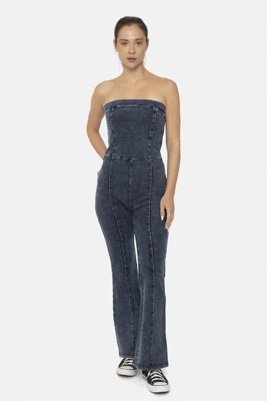 Marla Cotton Blend Strapless Flared Jumpsuit - Minnie's Treasure Boutique