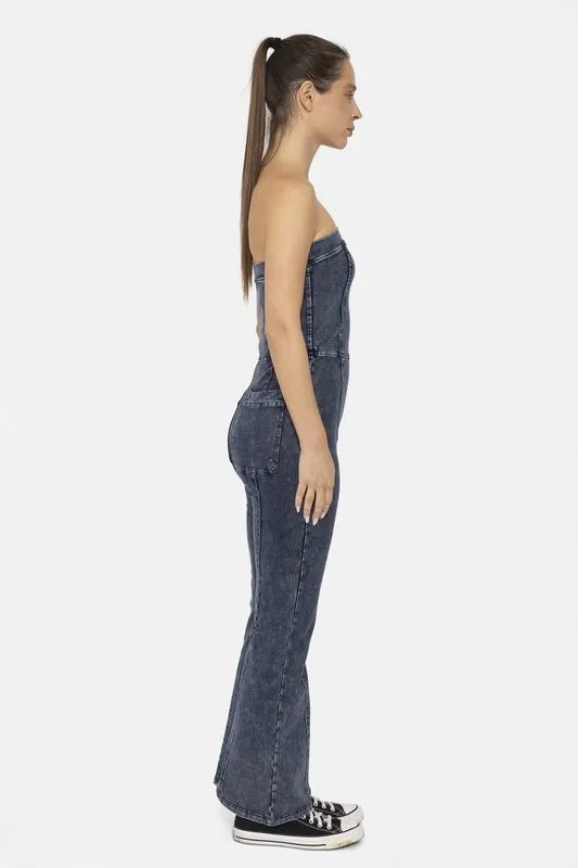 Marla Cotton Blend Strapless Flared Jumpsuit - Minnie's Treasure Boutique