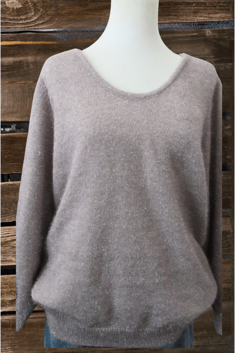 Metallic Round Neck Chain Sweater