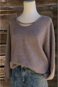 Metallic Round Neck Chain Sweater