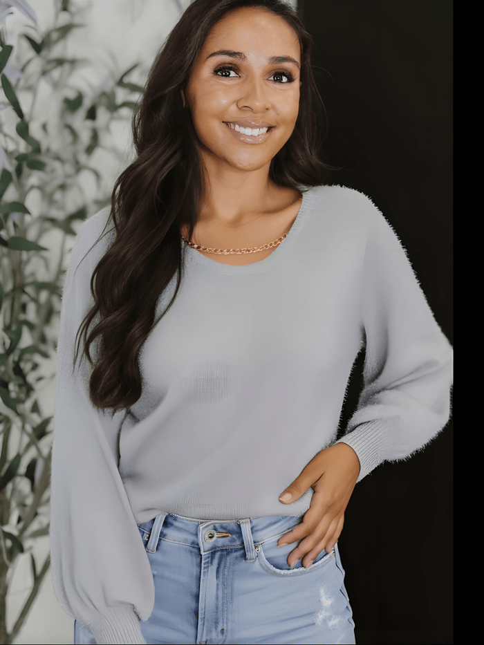 Metallic Round Neck Fuzzy Chain Sweater