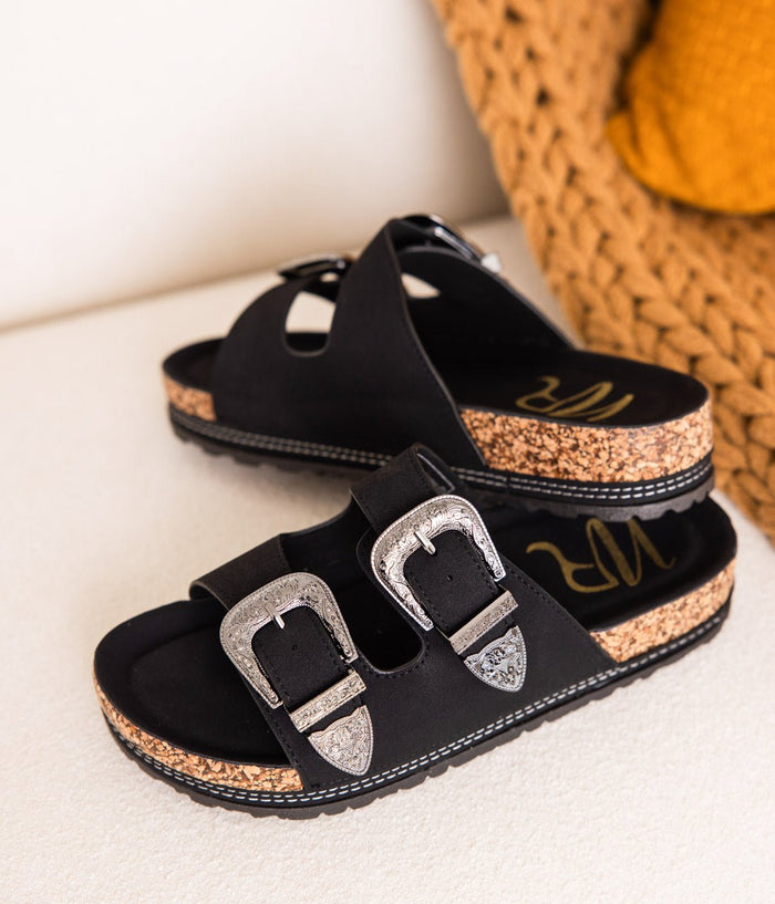 Mickie Western Slides in Black - Minnie's Treasure Boutique