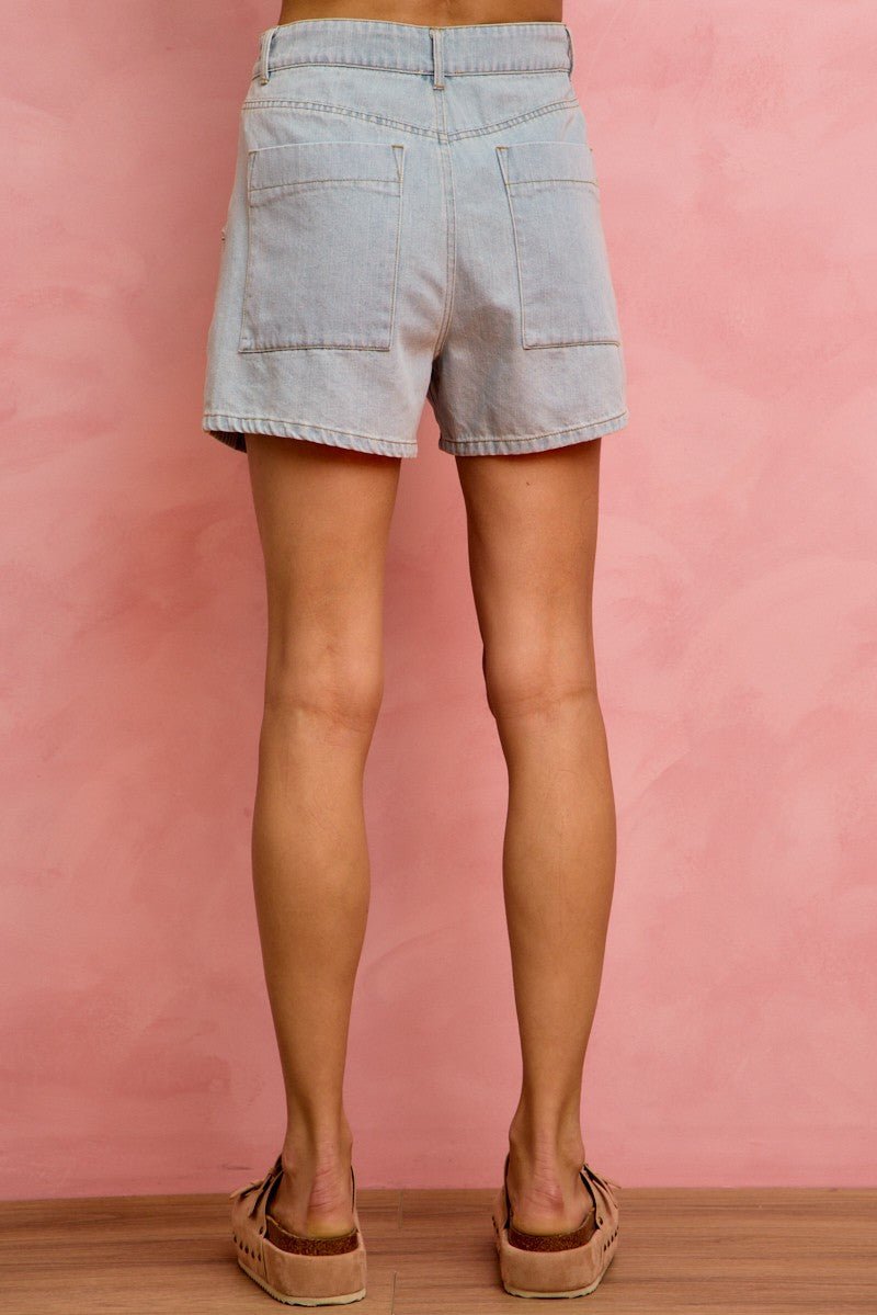 Mid Rise Denim Shorts With Cotton Tape Drawstring