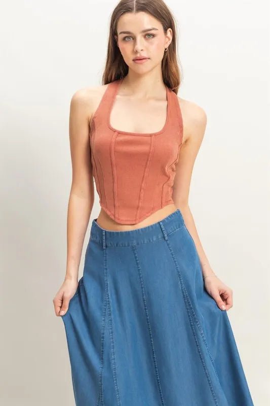 Mineral Wash Halter Neck Everyday Top - Minnie's Treasure Boutique