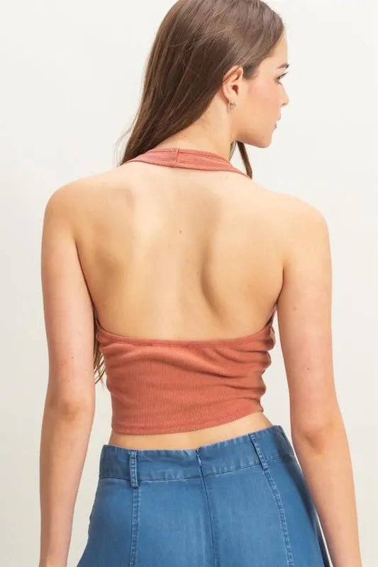 Mineral Wash Halter Neck Everyday Top - Minnie's Treasure Boutique