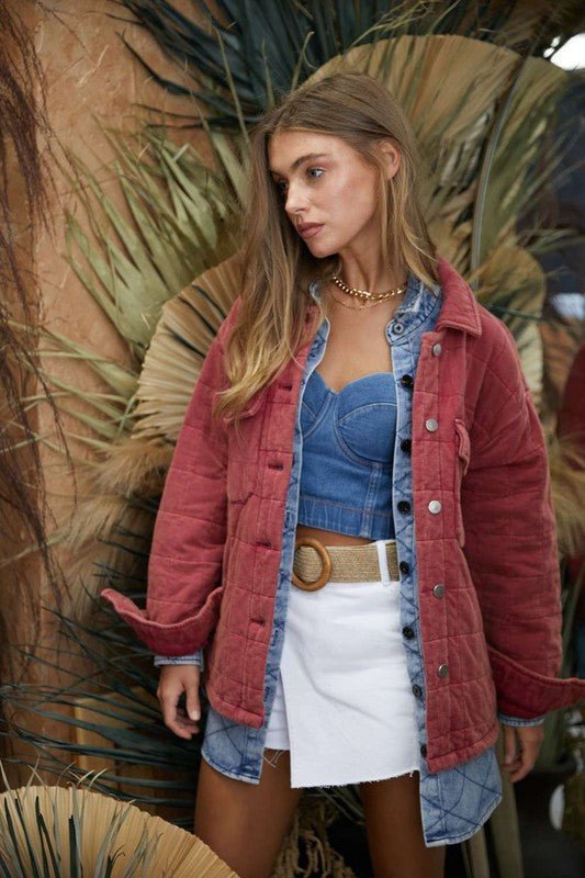Mineral Wash Quilted Shacket In 2 Colors