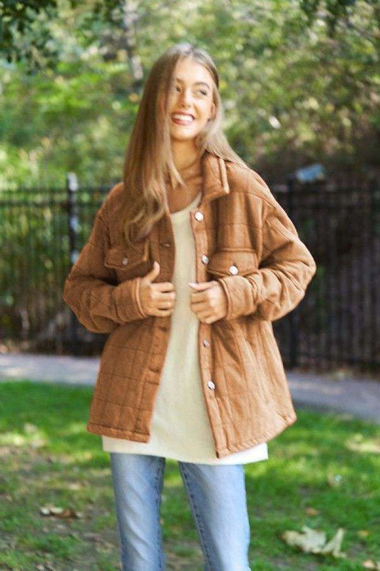 Mineral Wash Quilted Shacket In 2 Colors