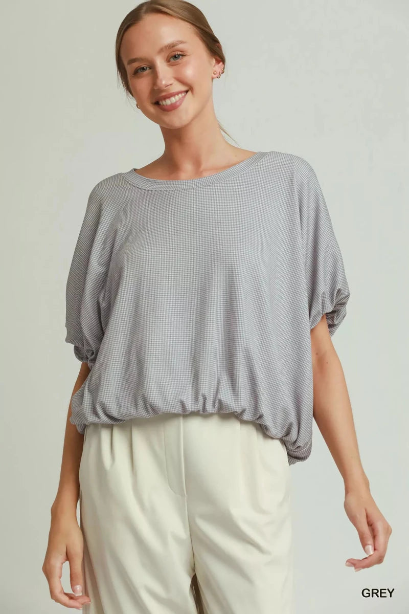 Mini Texture Checkered Bubble Hem Top