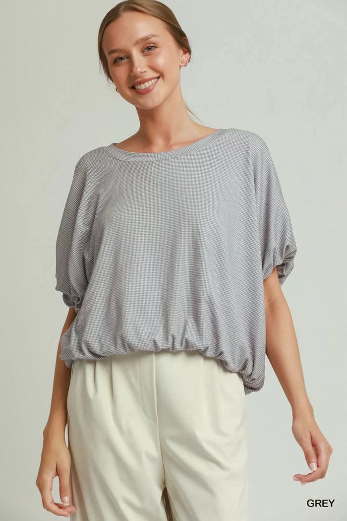Mini Texture Checkered Bubble Hem Top