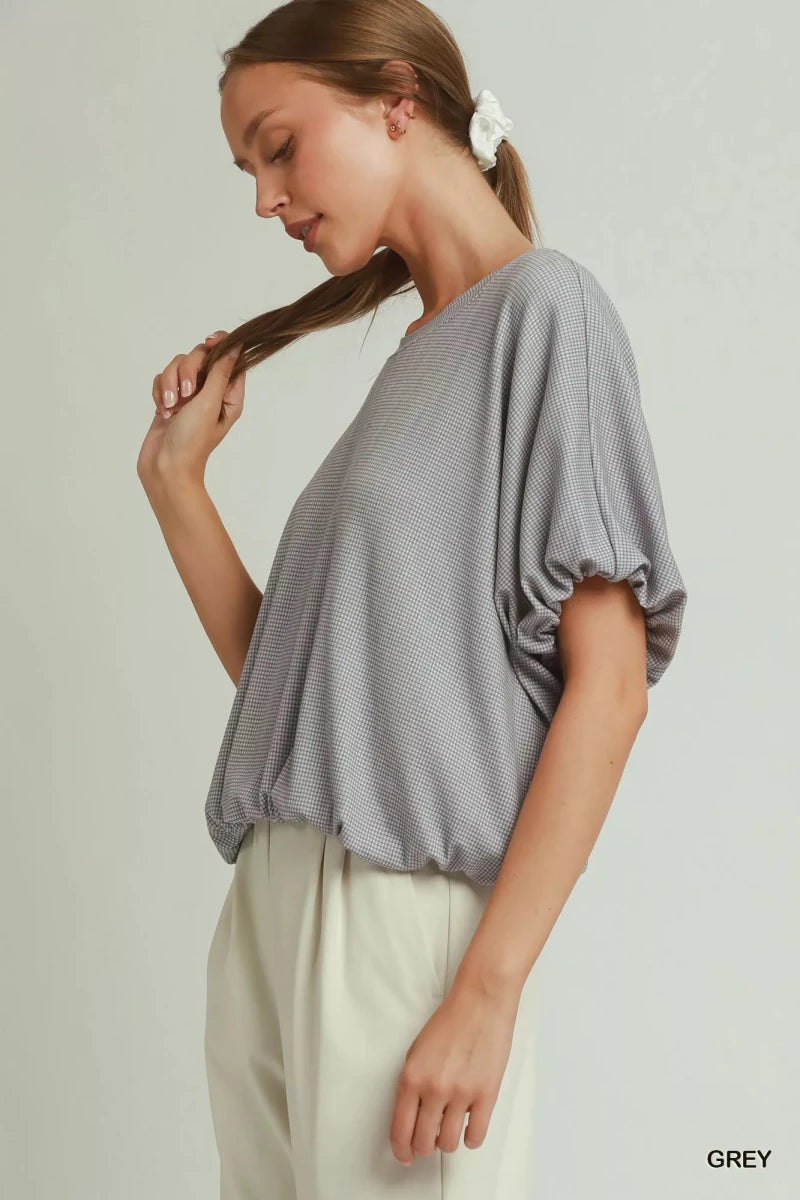 Mini Texture Checkered Bubble Hem Top