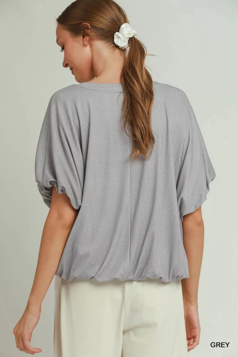 Mini Texture Checkered Bubble Hem Top