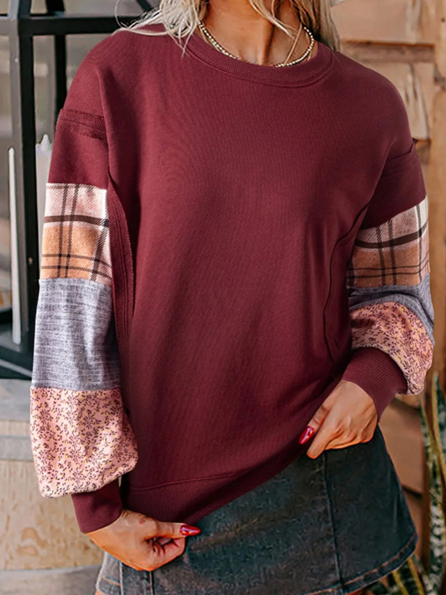 Multi - Pattern Long Sleeve Sweatshirt