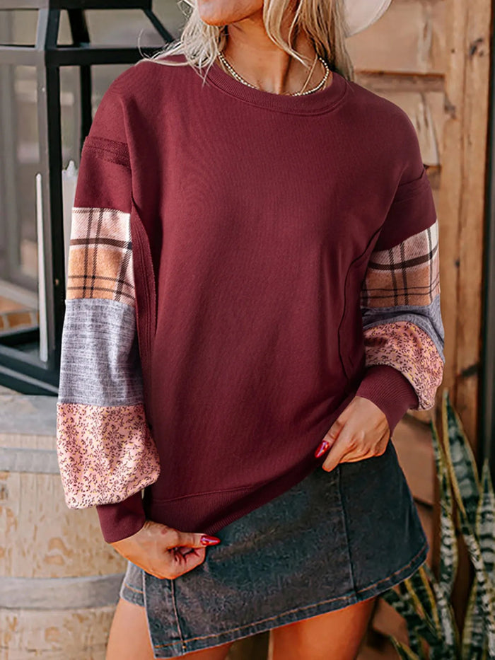 Multi - Pattern Long Sleeve Sweatshirt