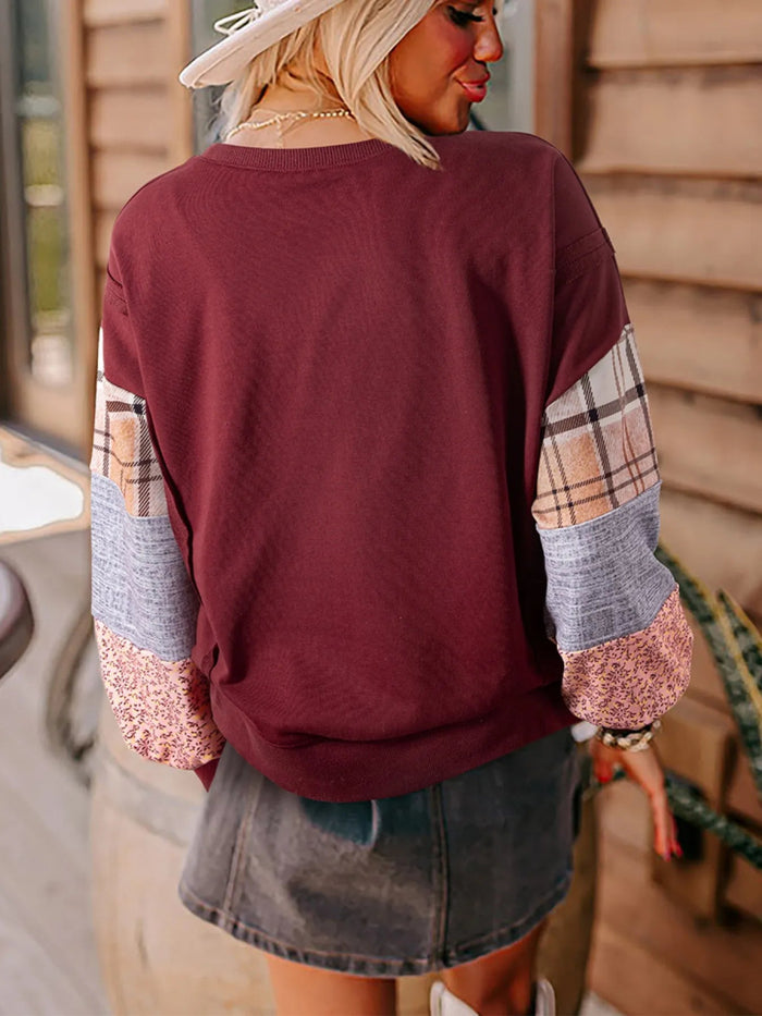 Multi - Pattern Long Sleeve Sweatshirt