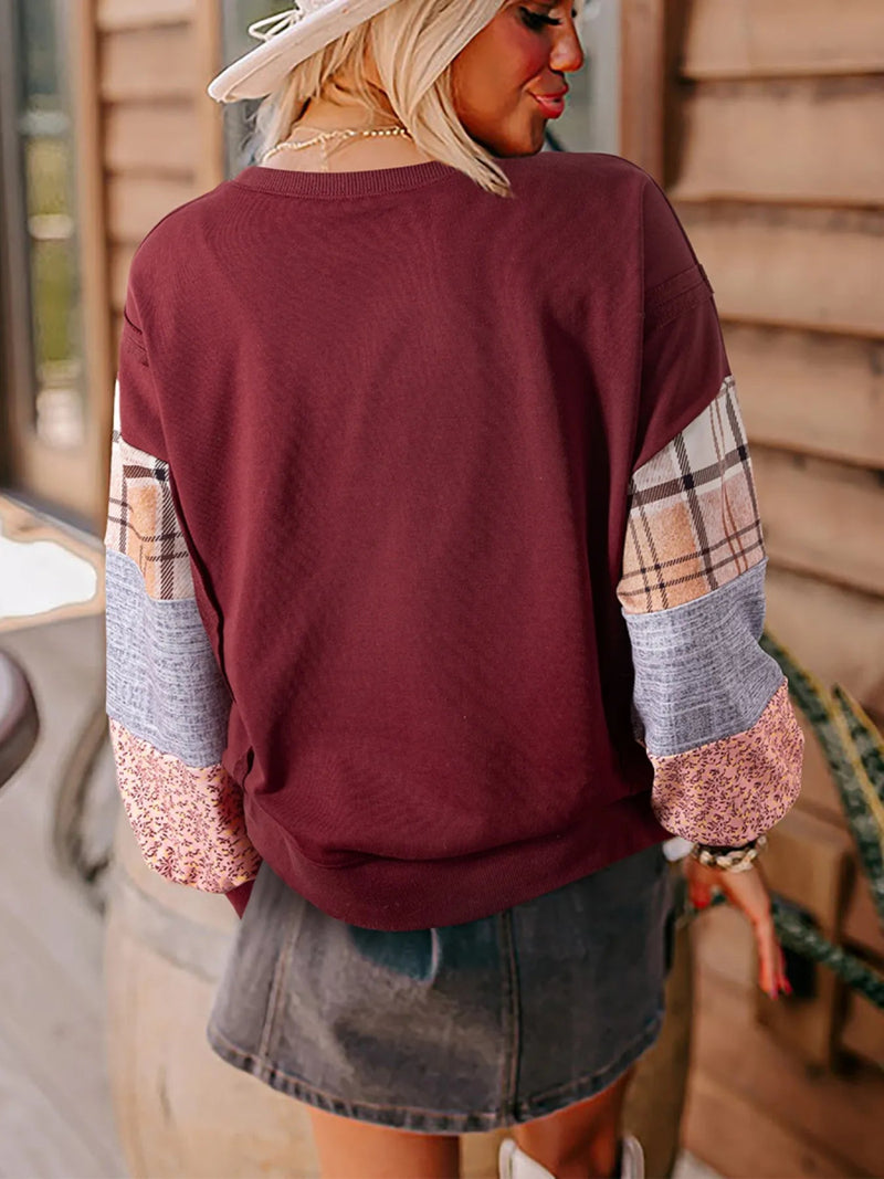 Multi - Pattern Long Sleeve Sweatshirt