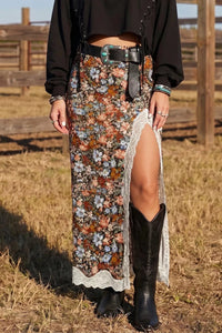 Multicolour Cheetah Print Split Long Western Skirt